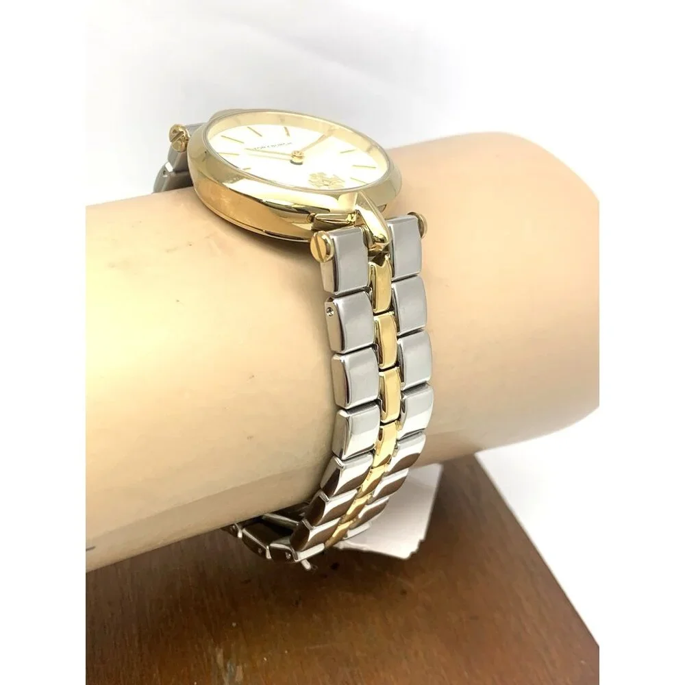 Tory Burch Women's Watch TBW2044 Kira Quartz Cream Dial Two Tone Steel 30mm